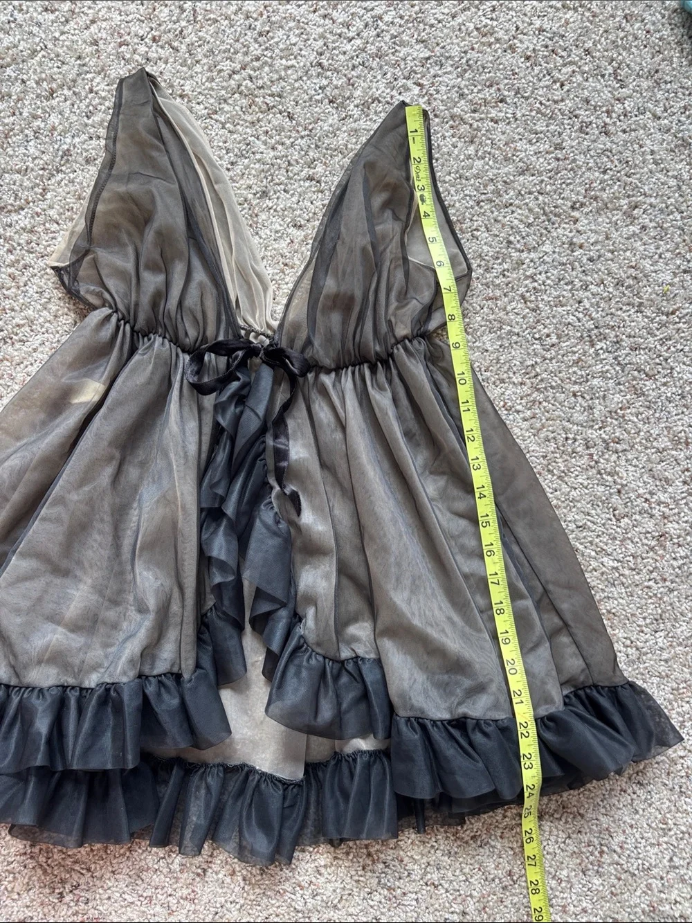 Vintage Black Sheer Chiffon Peignoir Babydoll Top - Picture 7 of 8